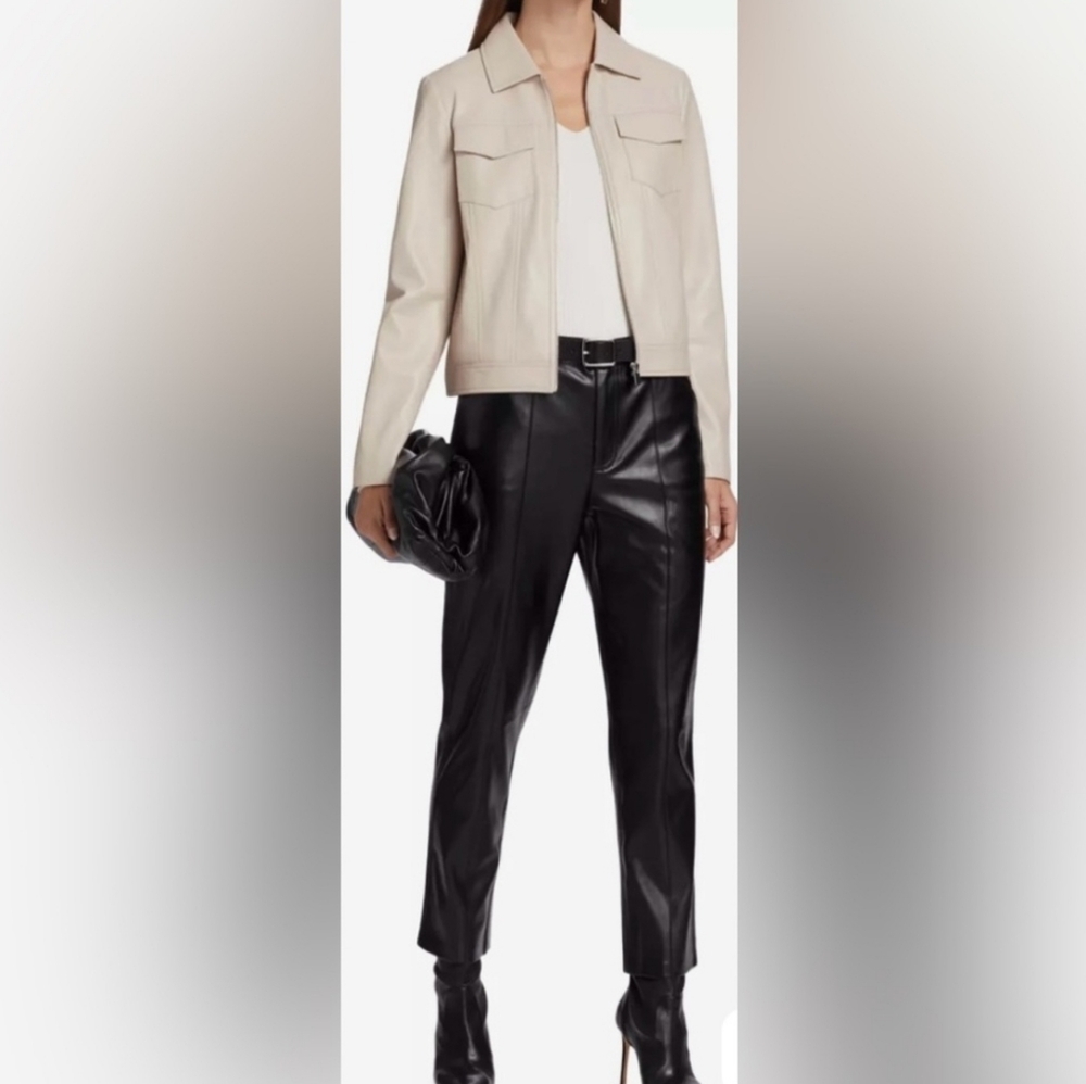 NWT ELIE TAHARI | $395 Zinc Vegan Leather Jacket - Picture 3 of 5
